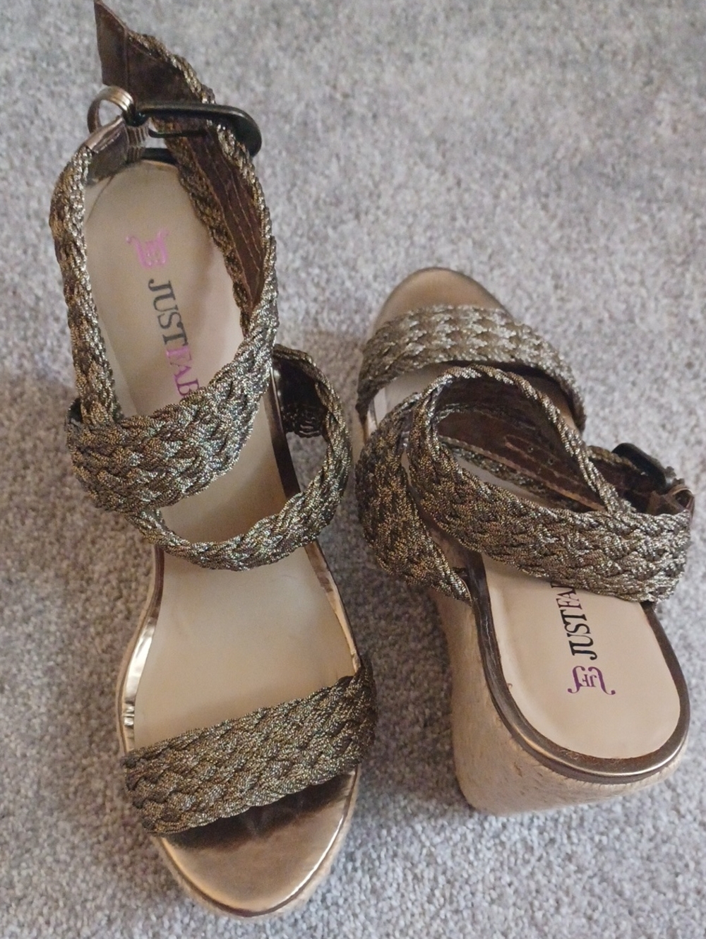 JustFab Metallic Bronze Braided Wedge Sandals